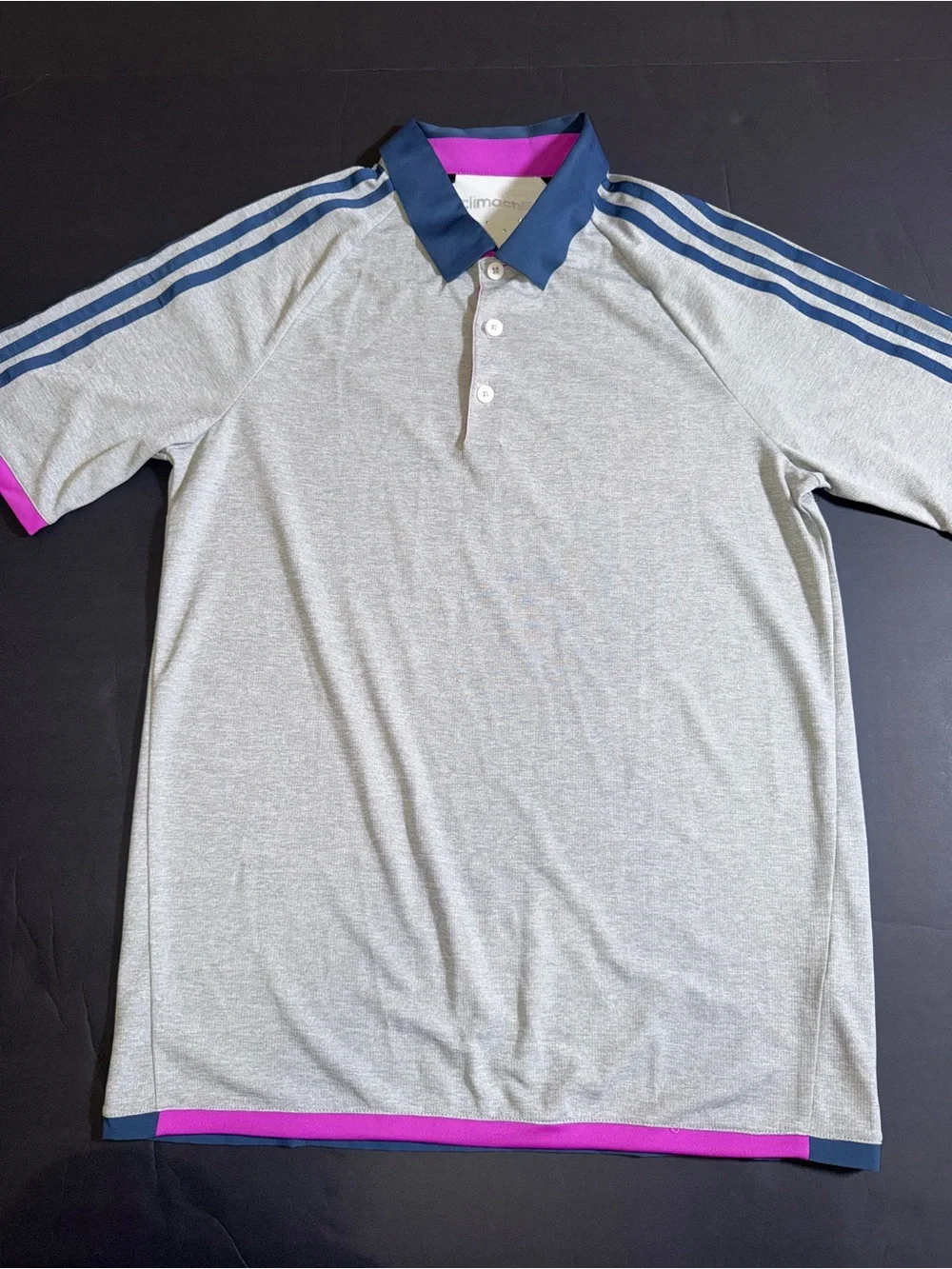 adidas Light Gray Polo with Navy Collar and Pink Trim Size Small